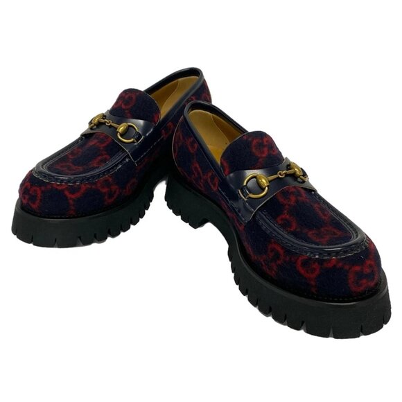 GUCCI Horsebit - Dark Navy Red Black Wool Men's Other Style Shoes 430-021125 - Picture 2 of 8
